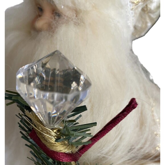 Christmas Santa Claus Doll 16” tall Gold & White Standing Presents Tree Topper - Picture 11 of 12